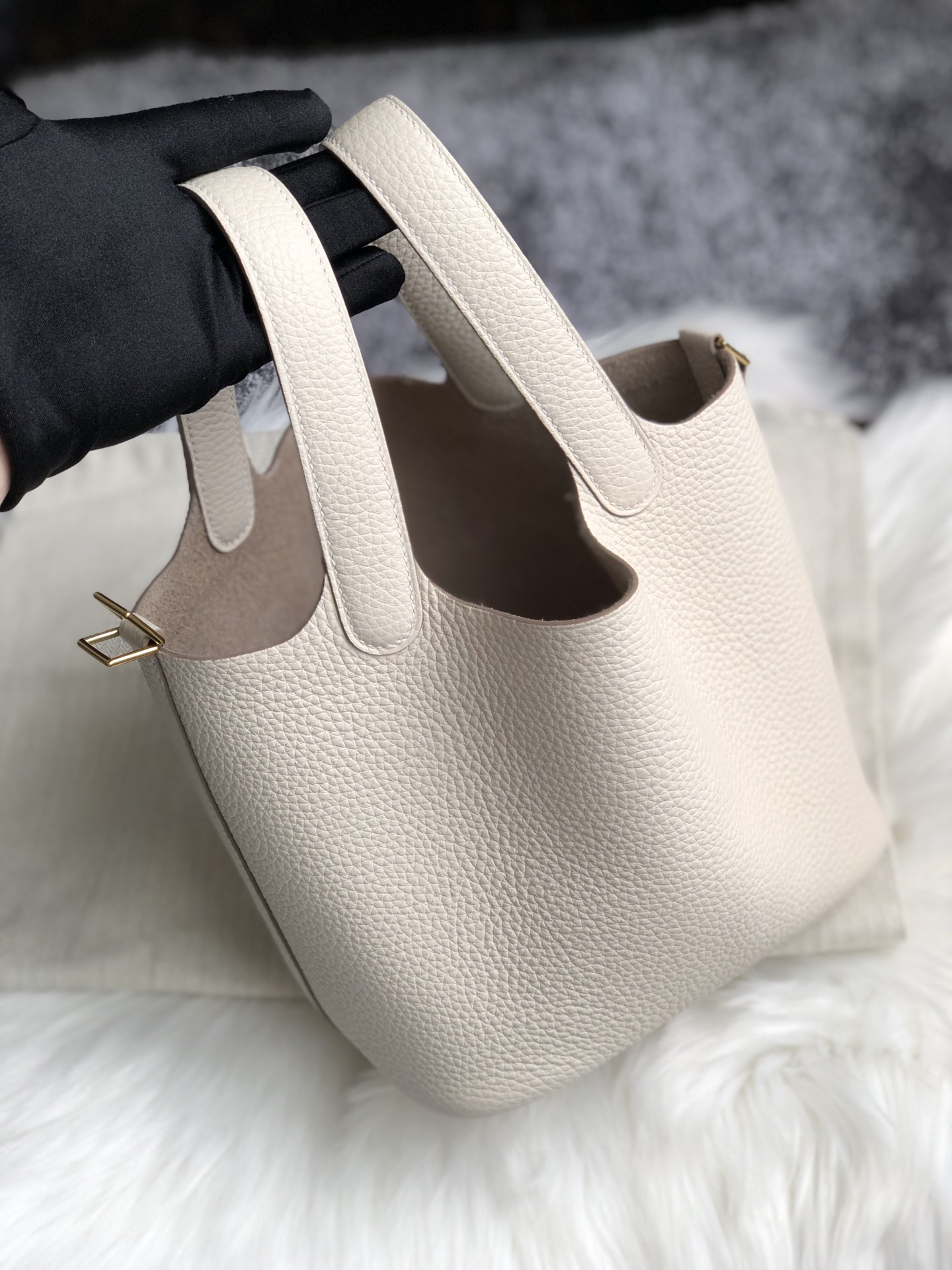 에르메스 피코탄18 화이트 금장 끌레망스 가죽